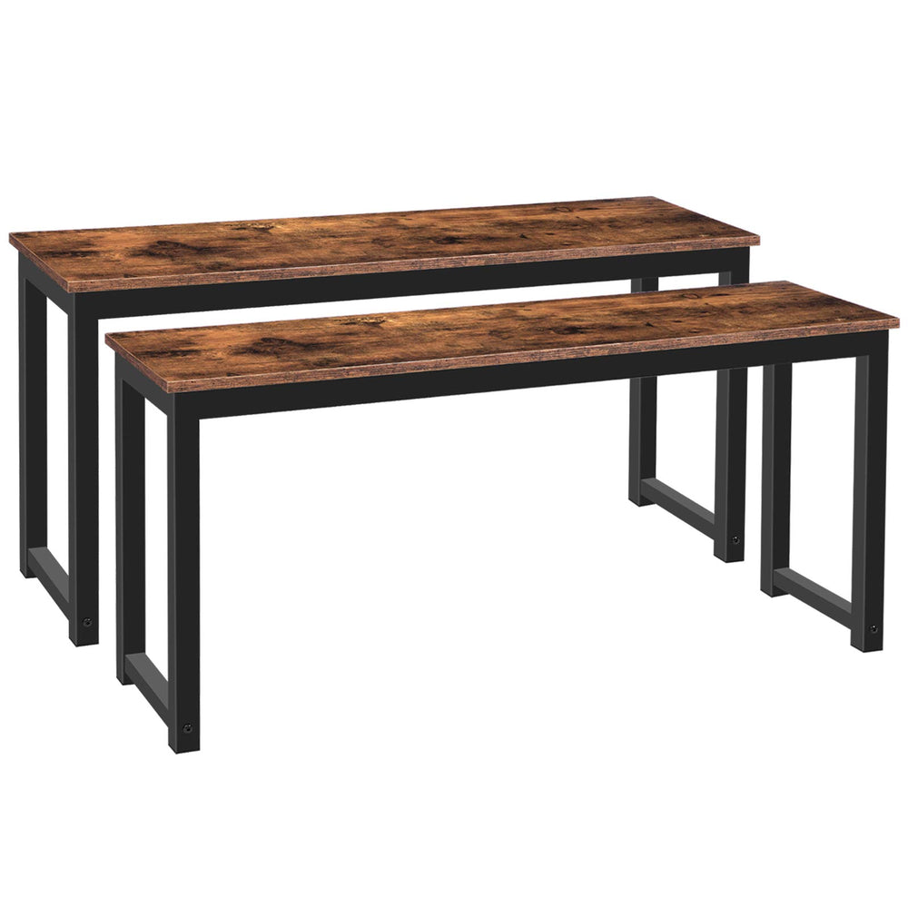 Industrial Dining Bench Set of 2 – Rustic Brown & Black Metal Frame