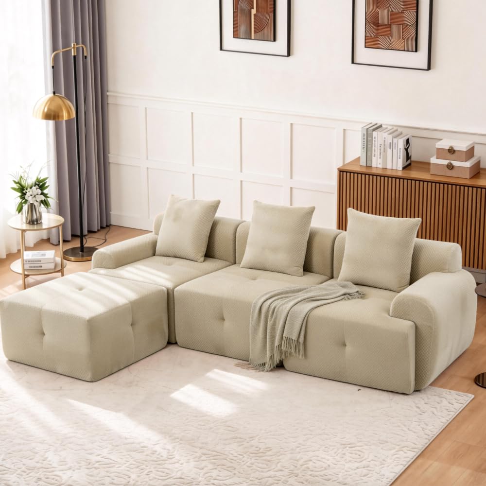 L-Shaped Modular Sectional Sofa with Removable Footstool