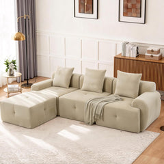 L-Shaped Modular Sectional Sofa with Removable Footstool