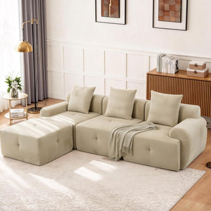L-Shaped Modular Sectional Sofa with Removable Footstool