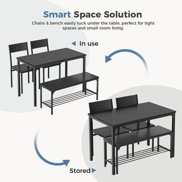 Dining Table Set with Bench – 3 or 4 Piece, Black or Grey