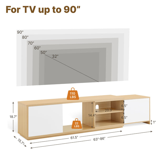Extendable TV Stand for TVs up to 90 Inches with Storage Cabinets