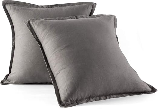 Washed Linen Euro Pillow Shams Set of 2 – 26x26 Ruffled Style