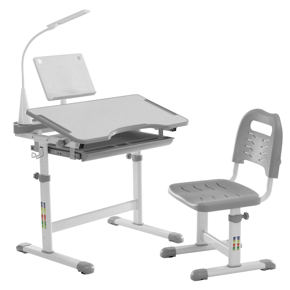 Kids Ergonomic Desk & Chair Set – Tilt Desktop, LED Light, Book Stand & Storage Drawer