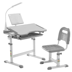 Kids Ergonomic Desk & Chair Set – Tilt Desktop, LED Light, Book Stand & Storage Drawer