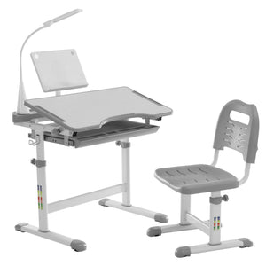 Kids Ergonomic Desk & Chair Set – Tilt Desktop, LED Light, Book Stand & Storage Drawer