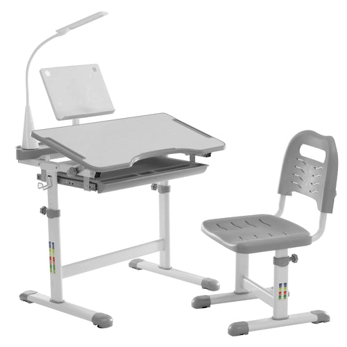 Kids Ergonomic Desk & Chair Set – Tilt Desktop, LED Light, Book Stand & Storage Drawer