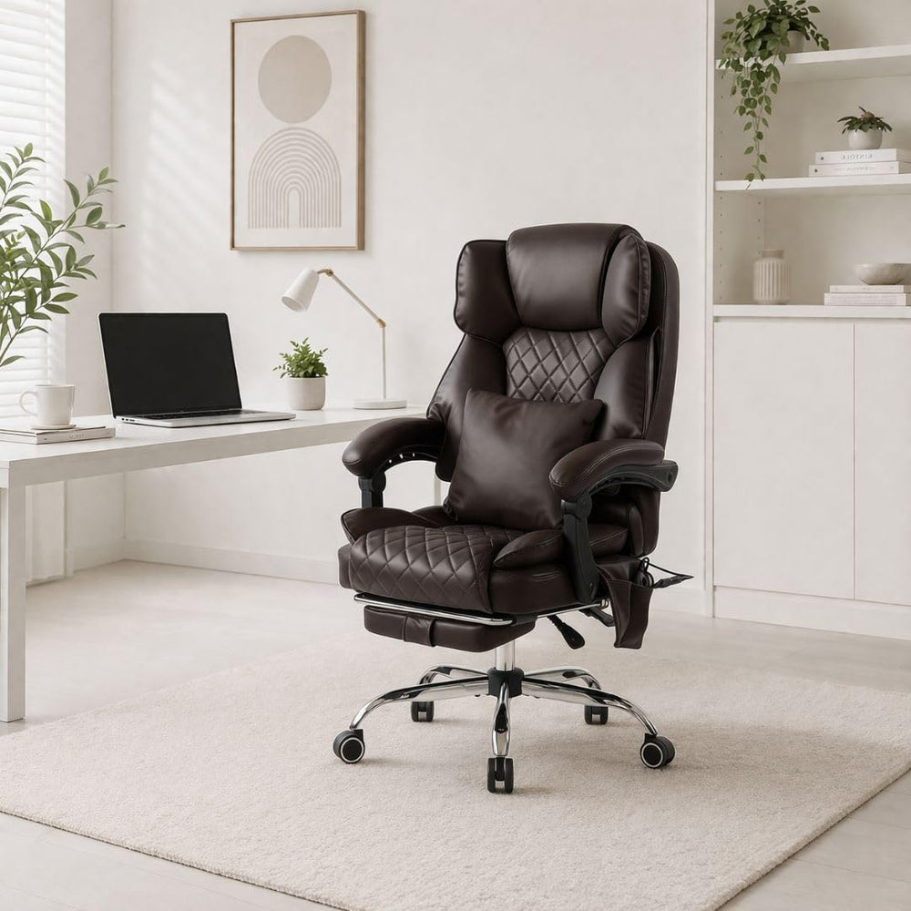Ergonomic Massage Office Chair with Heat & Kneading | Reclining Executive Desk Chair with Footrest