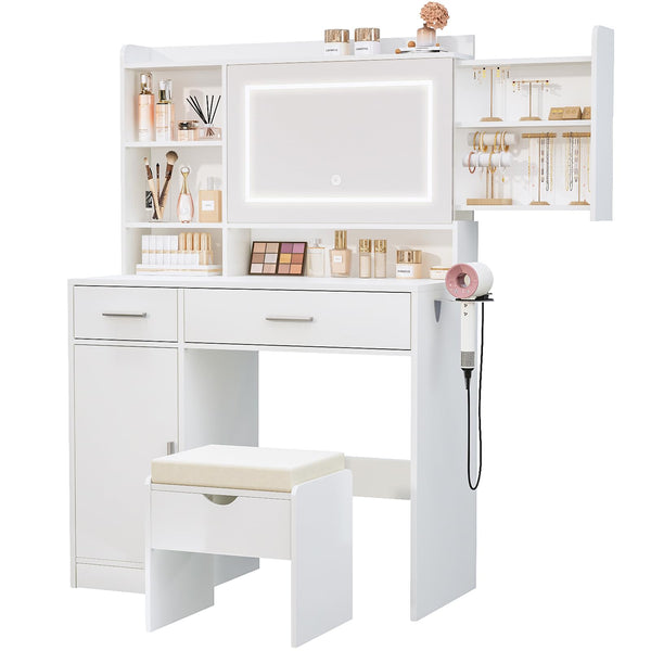 LED Vanity Desk with Mirror, Lights & Storage