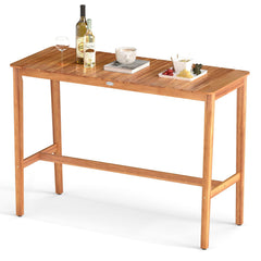 Acacia Wood Outdoor Bar Table with Slatted Top & Adjustable Feet