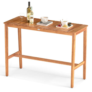 Acacia Wood Outdoor Bar Table with Slatted Top & Adjustable Feet