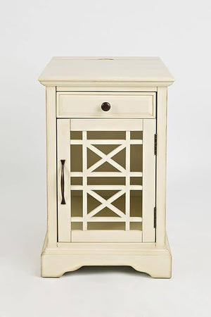 Farmhouse End Table with USB Charging Station – Narrow Nightstand for Bedroom & Living Room