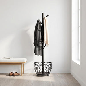 Freestanding Metal Coat Rack with Basket