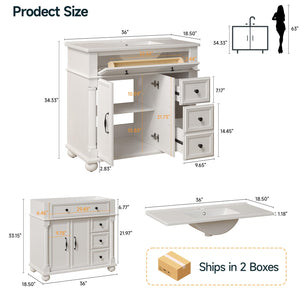 36" Farmhouse Bathroom Vanity with Integrated Ceramic Sink & Soft-Close Storage