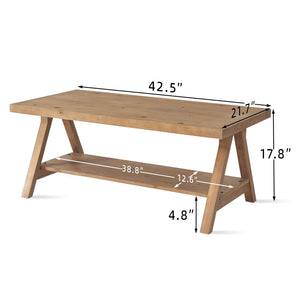 Rustic Farmhouse Coffee Table with 2-Tier Storage Shelf
