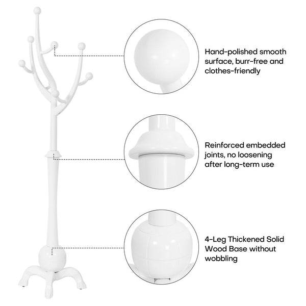 Freestanding Wood Coat Rack with 8 Hooks