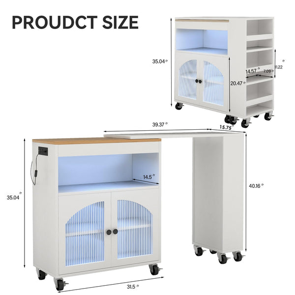 Rolling Kitchen Island Cart with Extendable Table