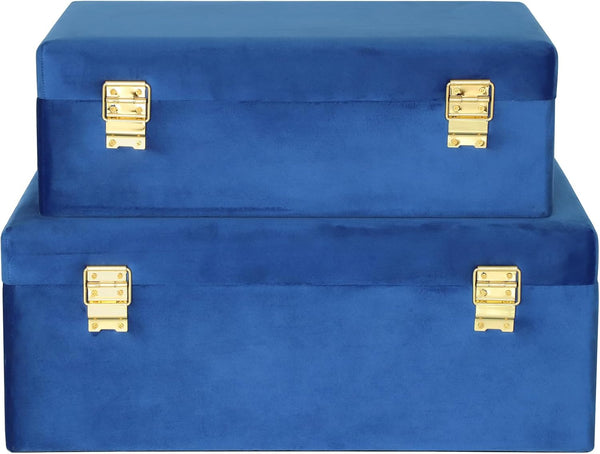 Velvet Storage Trunk Set of 2 with Gold Hardware