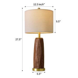 Wood Grain Resin Table Lamps Set of 2 with USB Charging Ports