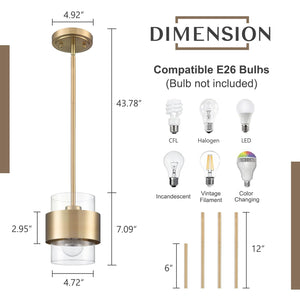 Modern Gold Pendant Light Fixture with Frosted Glass Shade