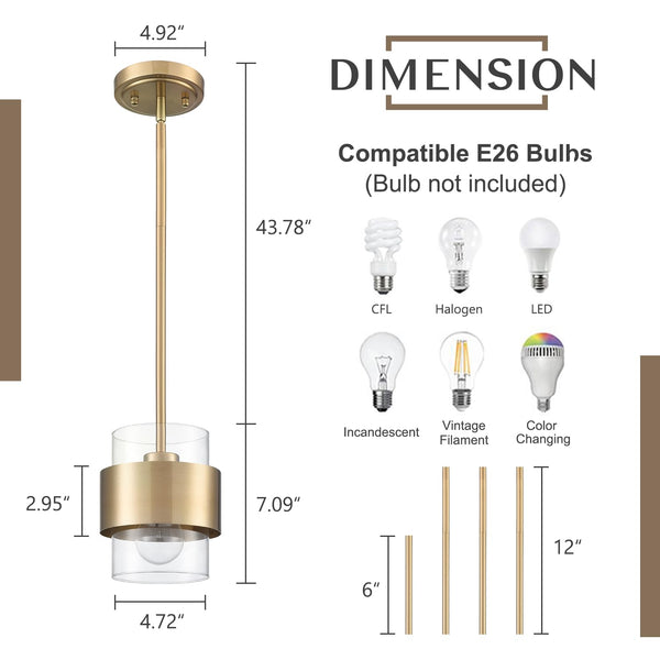 Modern Gold Pendant Light Fixture with Frosted Glass Shade