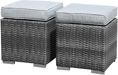 Square Wicker Ottoman Set of 2 with Cushions – Outdoor & Indoor
