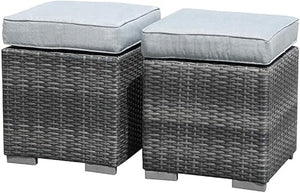 Square Wicker Ottoman Set of 2 with Cushions – Outdoor & Indoor