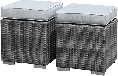 Square Wicker Ottoman Set of 2 with Cushions – Outdoor & Indoor