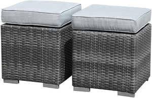 Outdoor Wicker Ottoman Set of 2 with Cushions