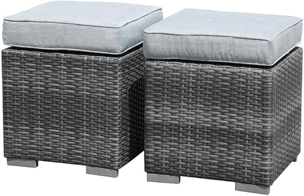 Outdoor Wicker Ottoman Set of 2 with Cushions