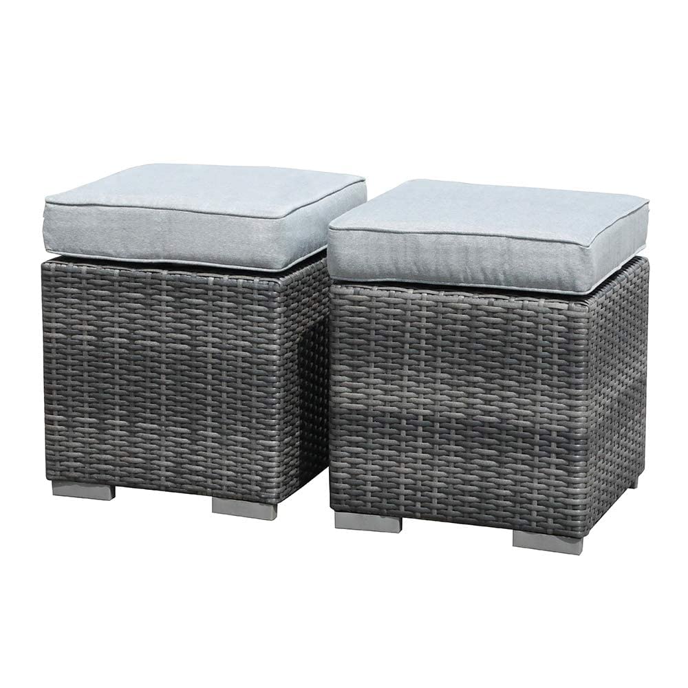 Square Wicker Ottoman Set of 2 with Cushions – Outdoor & Indoor