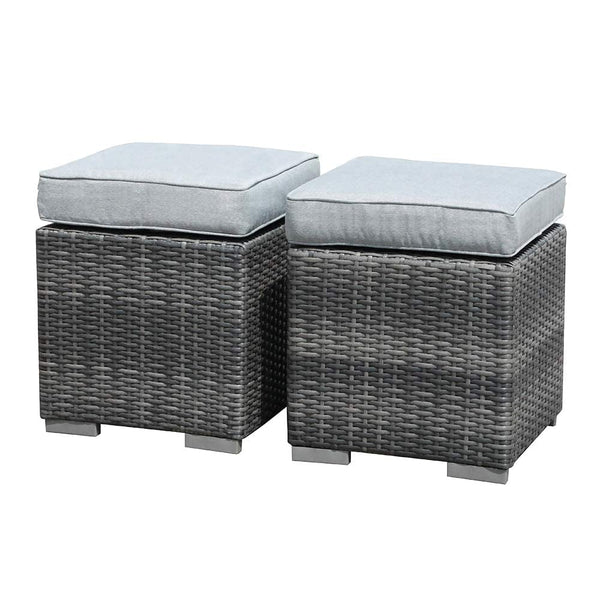 Square Wicker Ottoman Set of 2 with Cushions – Outdoor & Indoor