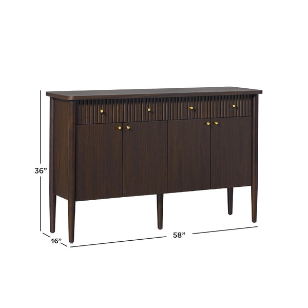58-Inch Fluted Wood Buffet Sideboard with Storage