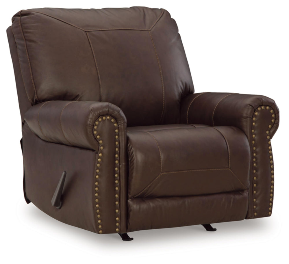 Traditional Leather Match Manual Recliner with Nailhead Trim