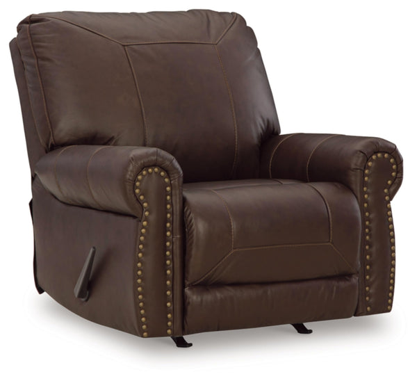 Traditional Leather Match Manual Recliner with Nailhead Trim