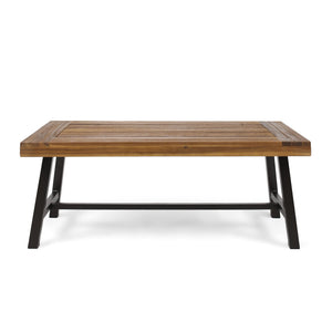 Outdoor Acacia Wood Coffee Table with Metal Frame