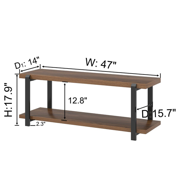 Entryway Bench with Shoe Storage | Wood & Metal Frame | 47 Inch