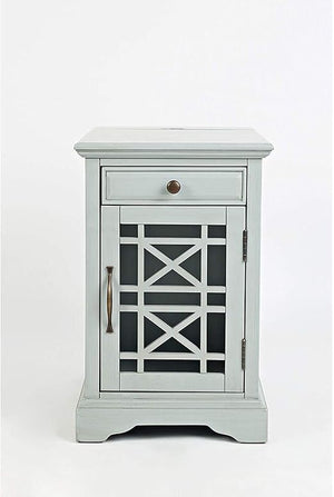 Farmhouse End Table with USB Charging Station – Narrow Nightstand for Bedroom & Living Room