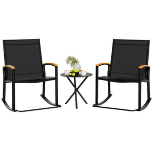 3-Piece Outdoor Rocking Bistro Set – Textilene Patio Chairs & Table