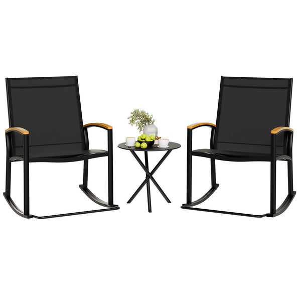 3-Piece Outdoor Rocking Bistro Set – Textilene Patio Chairs & Table