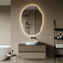 LED Backlit Bathroom Vanity Mirror – Irregular Asymmetrical Design, Anti-Fog, Dimmable 3-Color Lighting