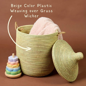 Handwoven Wicker Storage Basket with Removable Lid & Rope Handles