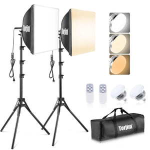 Softbox Photography Lighting Kit with LED Bulbs & Tripod Stands