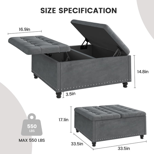 Large Square Storage Ottoman with Lift Top