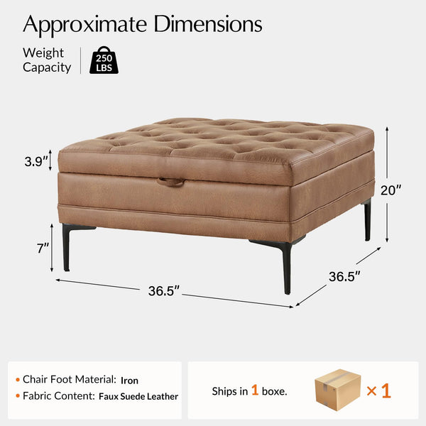 Square Storage Ottoman Coffee Table with Lift Top & Metal Legs