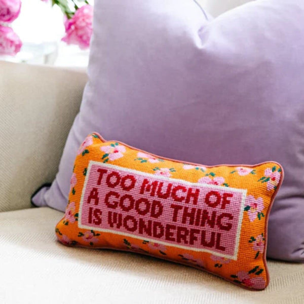 Coral Needlepoint Throw Pillow – Wool Embroidered Accent Pillow 8" x 14"
