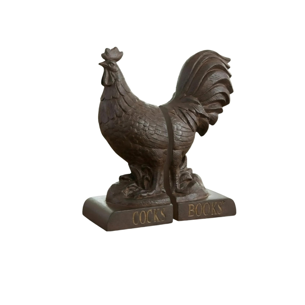 Comfy Hour 9.5 inches Height, Bronze Rooster Antique Vintage Figurine Style Bookends, Rustic Farmhouse Animal Statue Home Decor, Heavy Duty Book Stoppers Pair