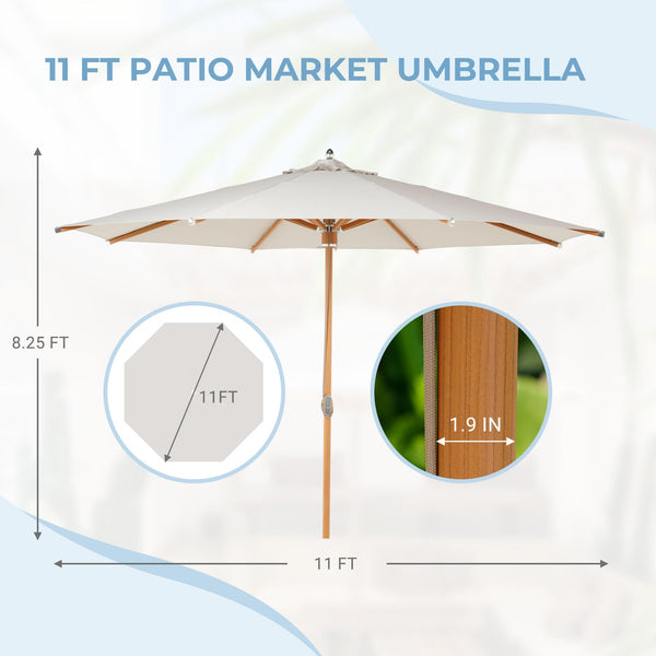 11 FT Round Patio Umbrella with Aluminum Ribs & Pulley Lift