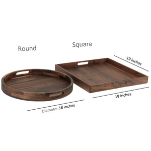 Walnut Wood Serving Tray Set of 2 with Handles