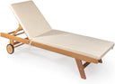 Acacia Wood Outdoor Chaise Lounge Chair with Cushion & Wheels